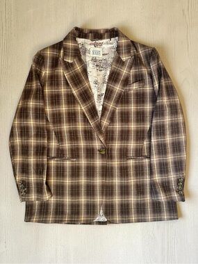 Scotch & Soda Woman Brown Plaid Blazer with Printed Lining Size XL
